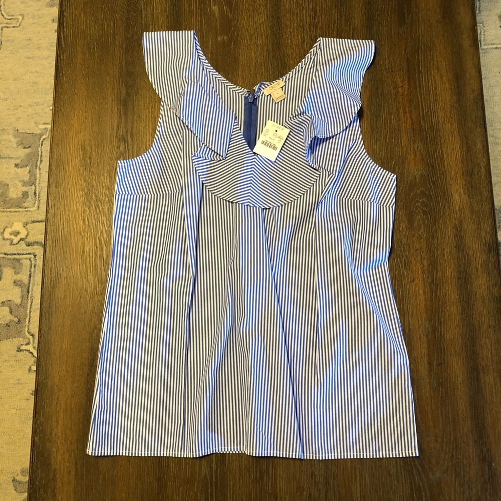 NWT J. Crew Blue/White Ruffle Blouse